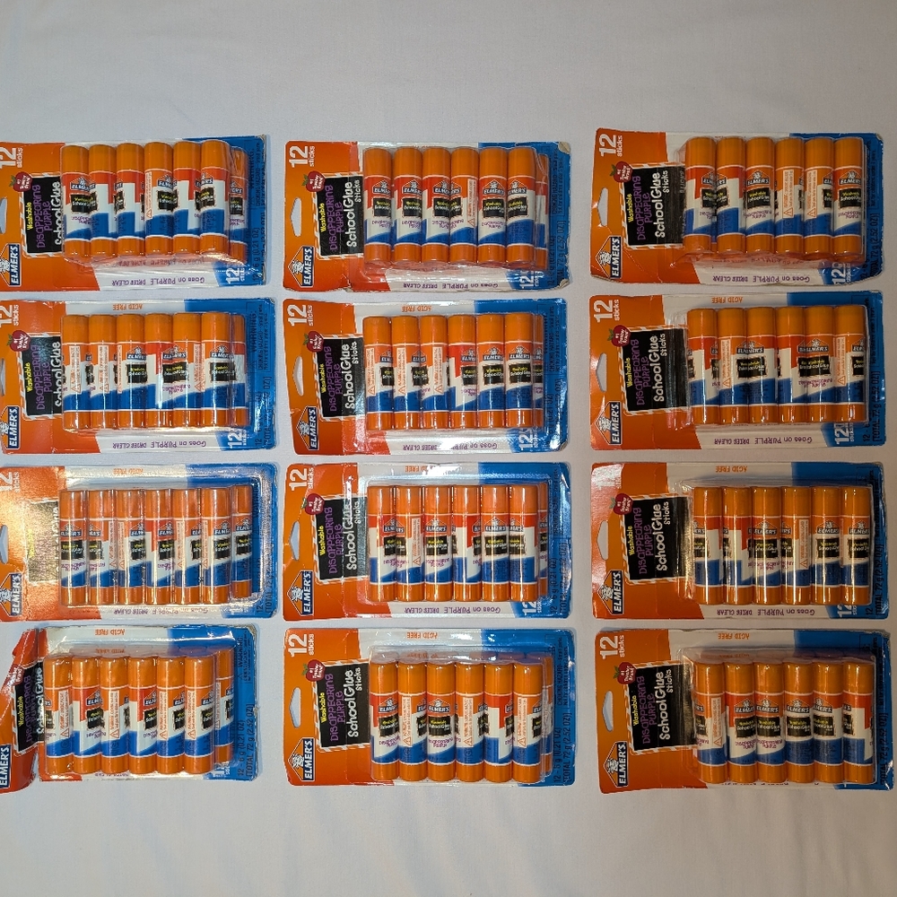 (144 Glue Sticks) Elmer's Disappearing Purple School Glue Sticks